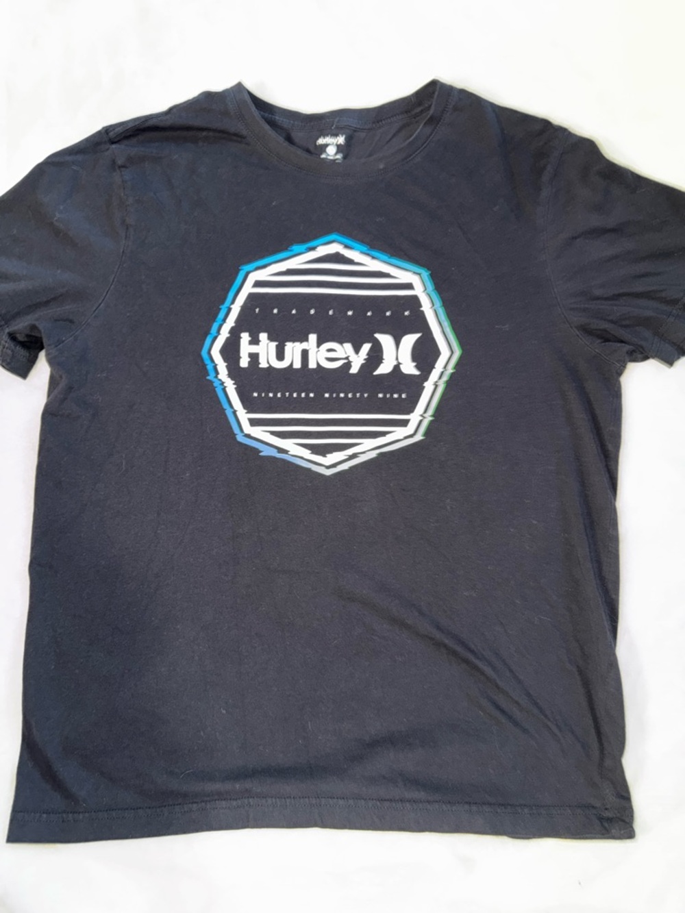 Hurley Black Short Sleeve Tee with Blue & Green Octagon Logo